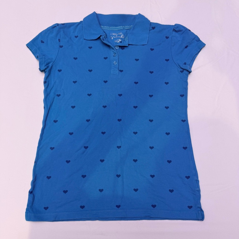 Girls Blue Polo‎ with Dark Blue Hearts